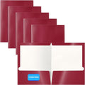Better Office Products 2 Pocket Glossy Laminated Burgundy Red Paper Folders by BetterOfficeProducts