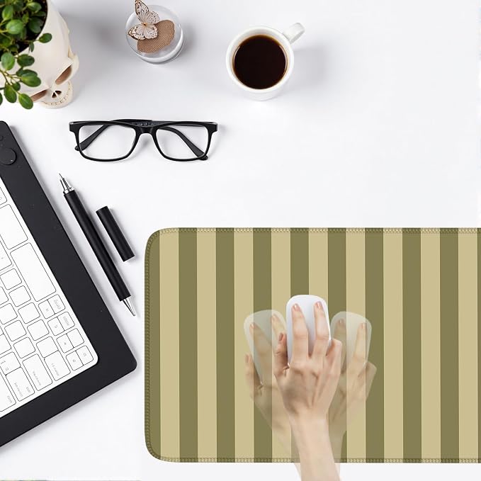 Olive Yellow Striped Desk Mat Cute Pastel XXL Large Gaming Mouse Pad Desk Pad - Image 6