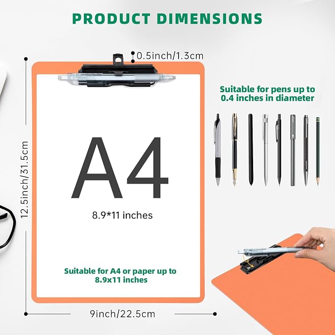 FRETONBA Clipboard with Pen Holder, Plastic Clipboard with Low Profile Metal - Image 2