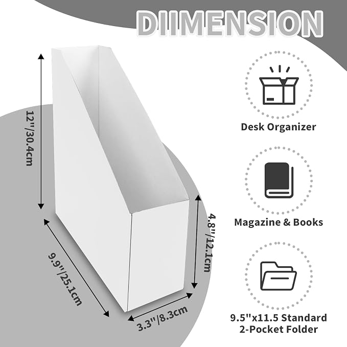 Rempry 12 Pack Magazine File Holders White, Foldable Cardboard Document - Image 2