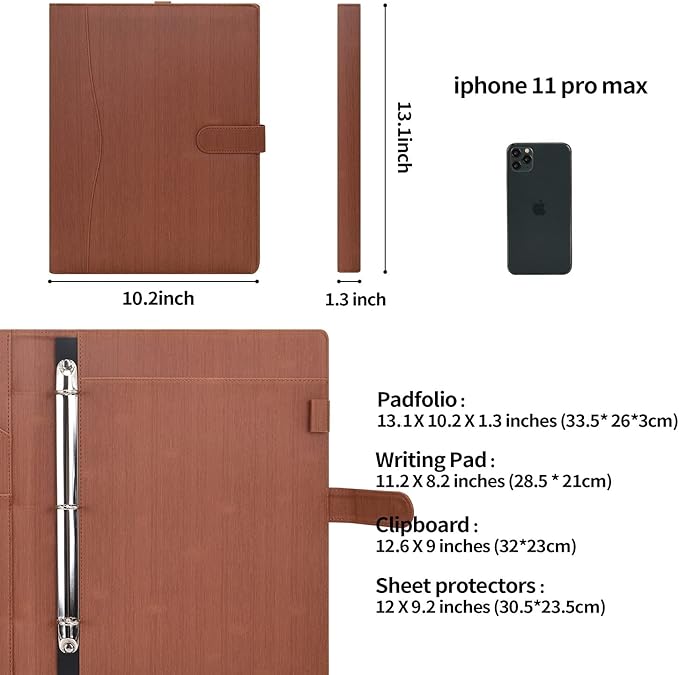 Wonderpool A4 PU Leather Portfolio Holder Ring File Document Case - Image 5