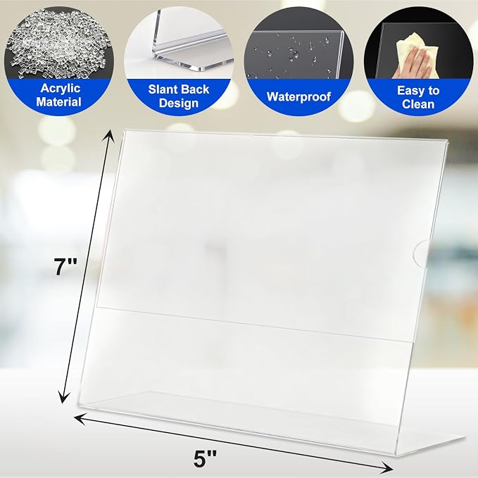 Horizontal Acrylic Sign Holder 5 x 7, L-Shape Clear Plastic Display Stand - Image 3