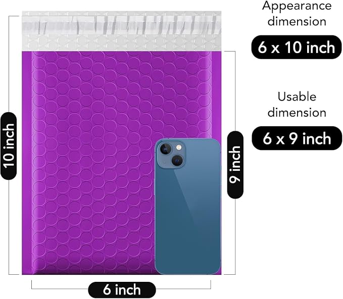 Fuxury Bubble Mailers 6x10" 100 Pack Purple Padded Envelopes Usable Size 6x9" - Image 2