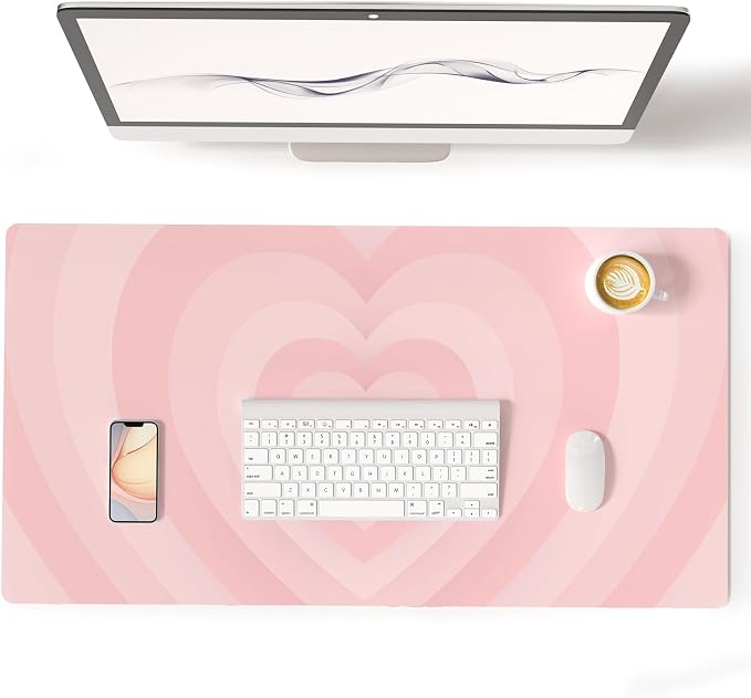 Colorful Star Large Mouse Pad Pink, Girly Desk Mat Aesthetic PU Leather Laptop by ColorfulStar
