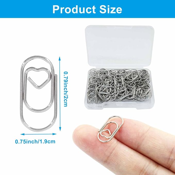 100 Pcs Silver Heart Shaped Paper Clips, Small Cute Decorative Clips - Image 3