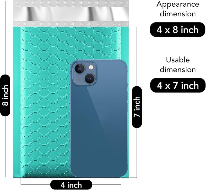 Fuxury Small Bubble Mailers 4x8 Inch 500 Pack, Teal Bubble Mailer, Self Seal - Image 2
