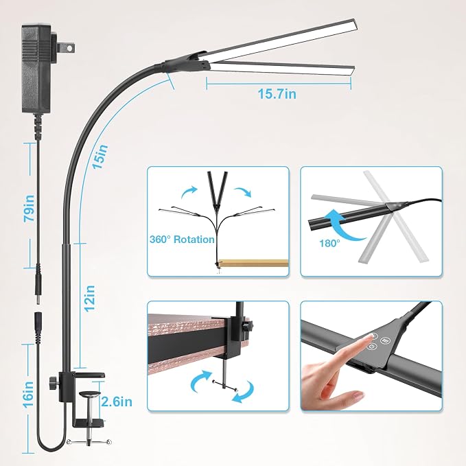 Hensam 31.5in Desk Lamps for Home Office, LED Desk Light - Image 7