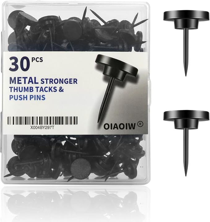 30 PCS Metal Black Push Pins for Wall Clear Thumb Tacks for Walls Flat by OIAOIW