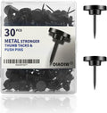 30 PCS Metal Black Push Pins for Wall Clear Thumb Tacks for Walls Flat by OIAOIW