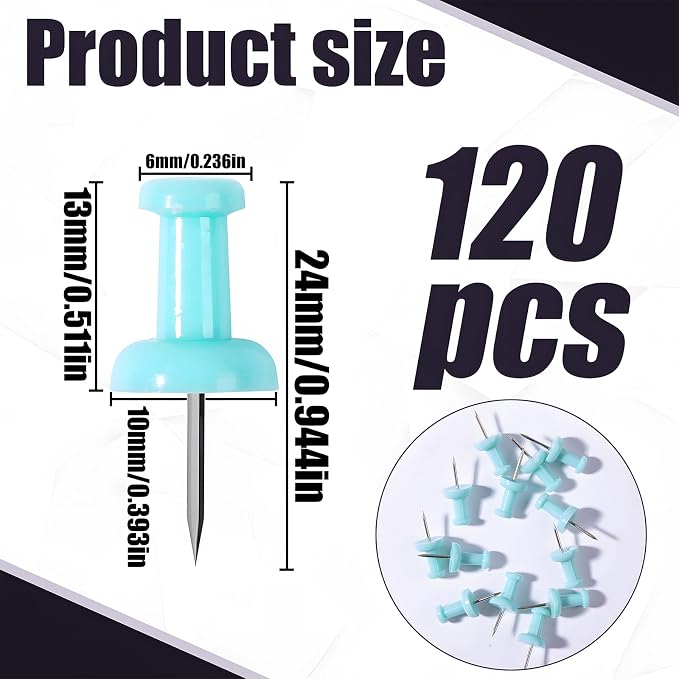 VAPKER Push Pins Tacks 120Pcs Solid LightBlue Thumb Tacks Larger Size Pin Map - Image 2
