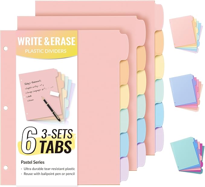 Sooez 6-Tab Durable Plastic Write & Erase Big Tab Dividers by Sooez