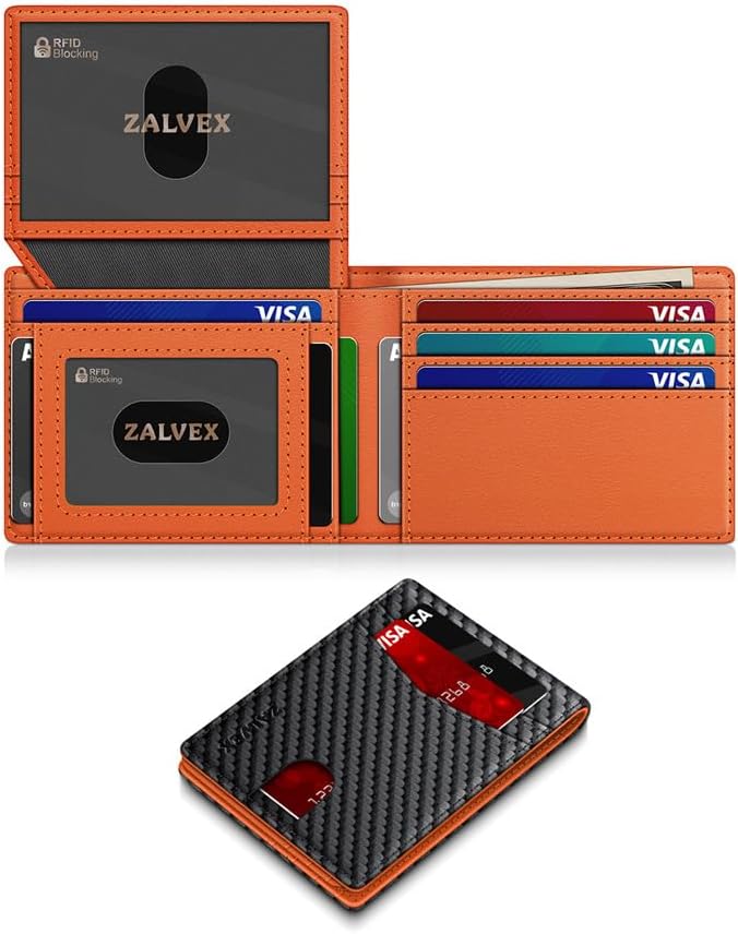 Wallet for Men Slim RFID Blocking Leather Credit Card Holder Wallet for 14 Cards by ZALVEX