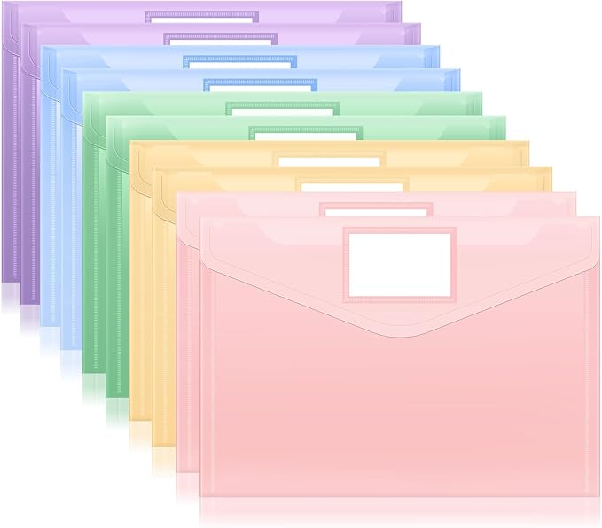 Sooez 10 Packs Plastic Envelopes Plastic File Folders, Fresh Colors by Sooez