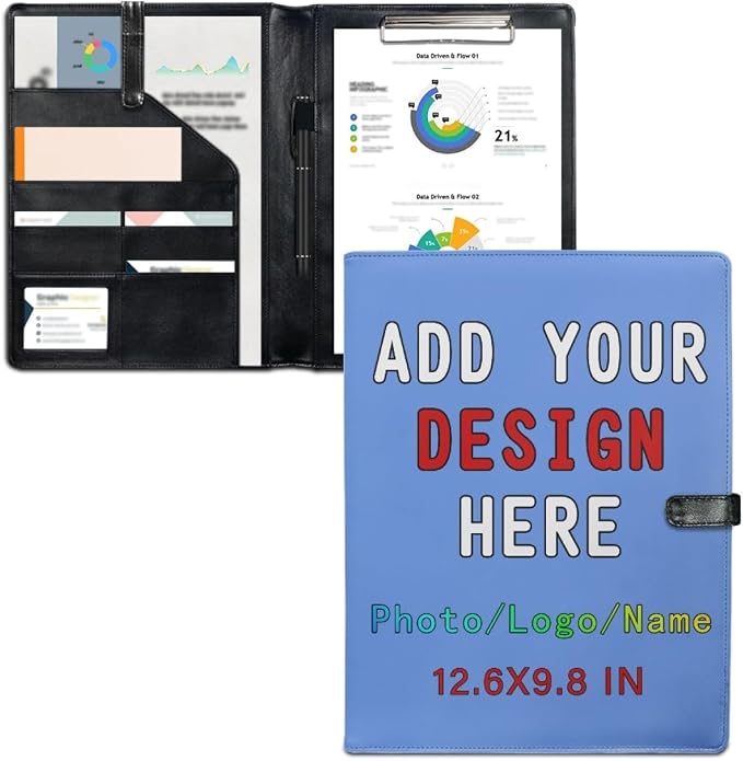 Personalized Leather Portfolio for Men Women, Custom Logo/Text/Photo Binder by LMPTOEI