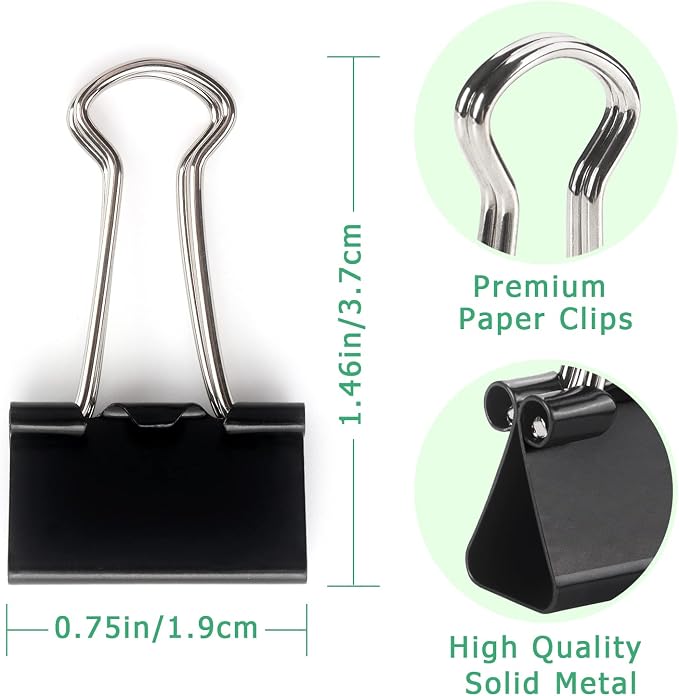 ZZTX Black Binder Clips Paper Clamps Clips Small Size, 0.75 Inches, 36 Pack - Image 3
