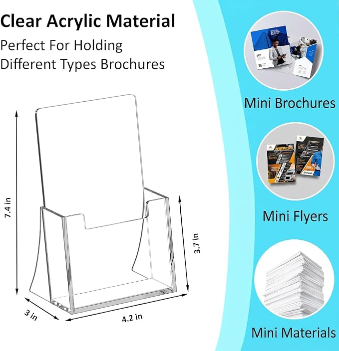 Acrylic Brochure Holder 4 Inch, 4 Pack Clear Brochure Display Stand, Plastic - Image 2