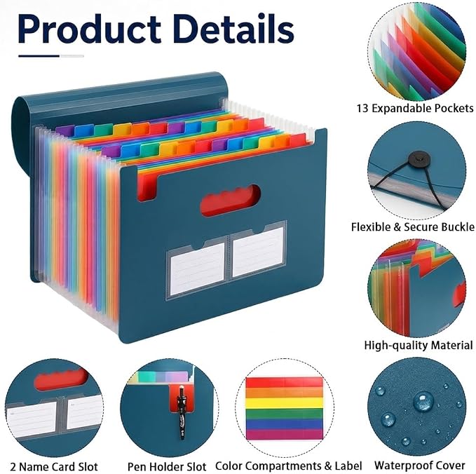 13 Pockets Accordion File Organizer, Portable Expanding File Folder - Image 3