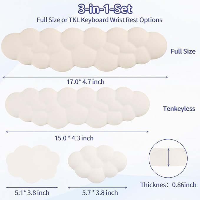 Sushret Cloud Wrist Rest Keyboard, Cloud Keyboard Wrist Pad Set - Image 7