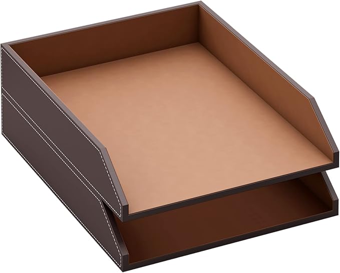Leather Letter Tray, Thipoten Stackable Desk Organizer Holder by THIPOTEN