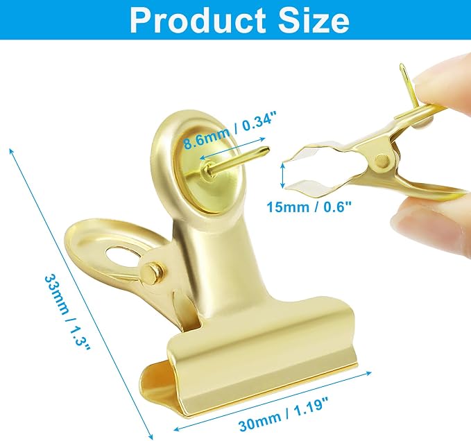30Pcs Gold Push Pins Metal Push Pin Clips, Pushpin Clip Bulldog Clip - Image 3