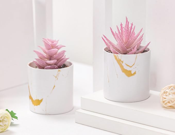 Der Rose Set of 2 Succulents Plants Artificial Mini Fake Succulents Plants - Image 6