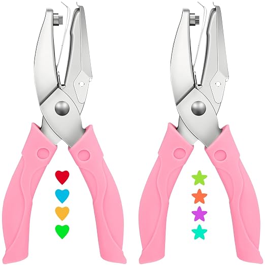 2 Pack Handheld Hole Paper Punch Kit, Single Hole Punch, Heart and Star Hole by SOKOSEY