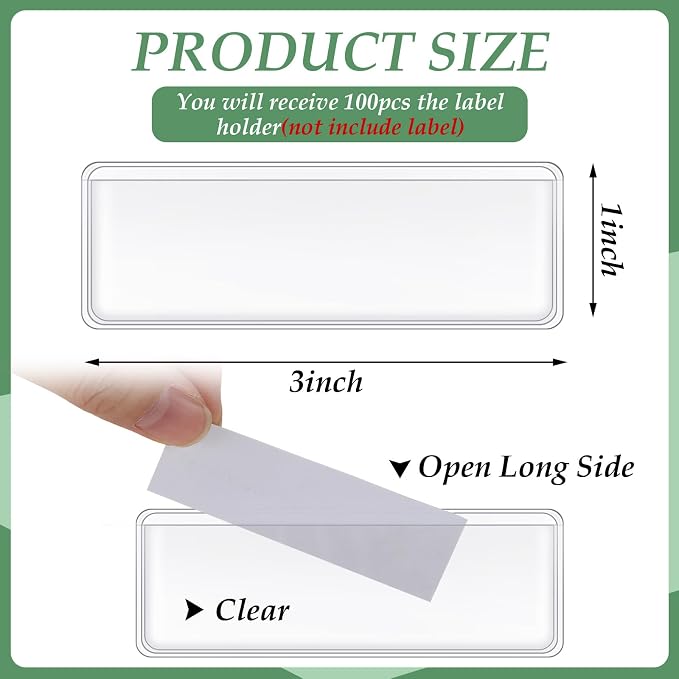 Meanplan 100 Pcs Label Holder Self Adhesive Clear Pocket 3x1 Inch Plastic Shelf - Image 2