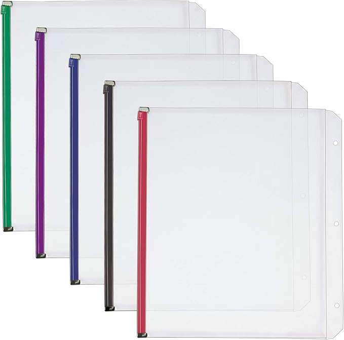 Cardinal Plastic Zippered Binder Pockets, 3-Hole Punched, Fits Full Letter Size by TOPSProducts