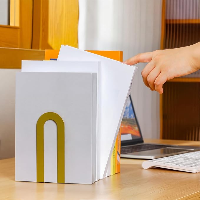 Chunful 12 Pcs Gold Modern Metal Book Ends - Image 3