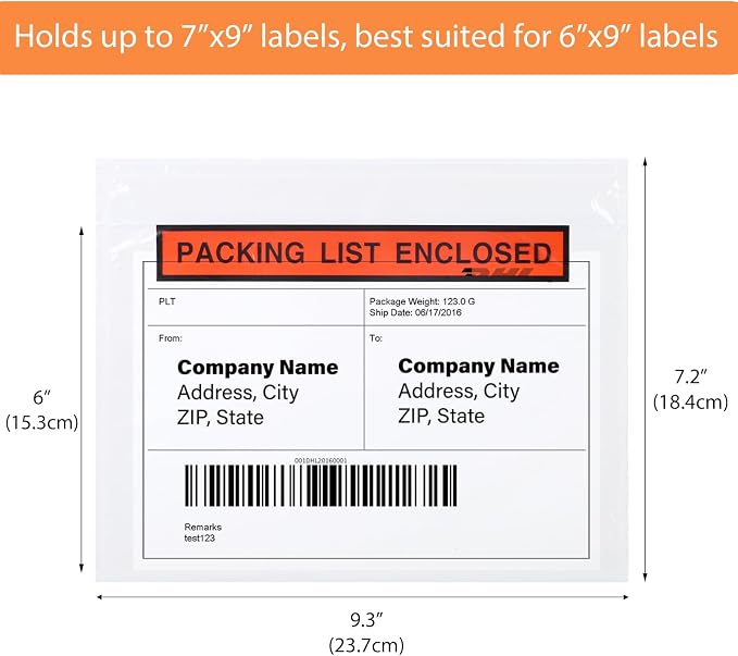 zmybcpack 200 Pcs 6" x 9" Clear Adhesive Top Loading Packing List Shipping - Image 2