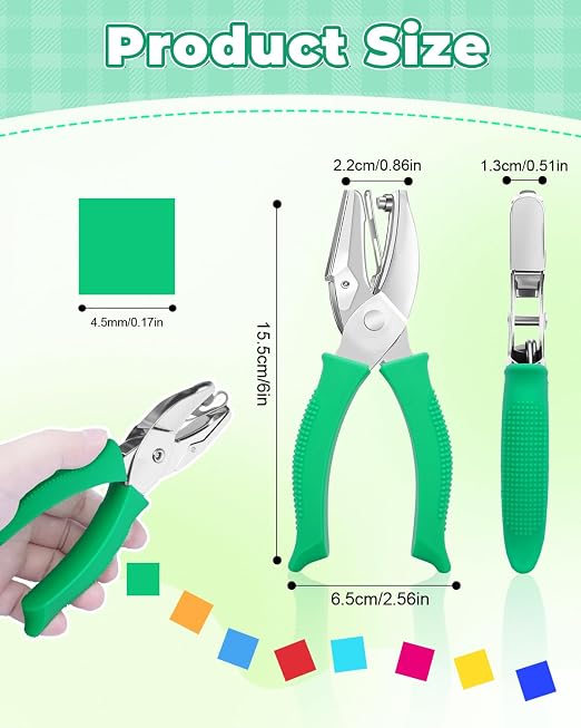 UCEC 1/6" Square Shape Hole Punch Metal Handheld Paper Punches - Image 2