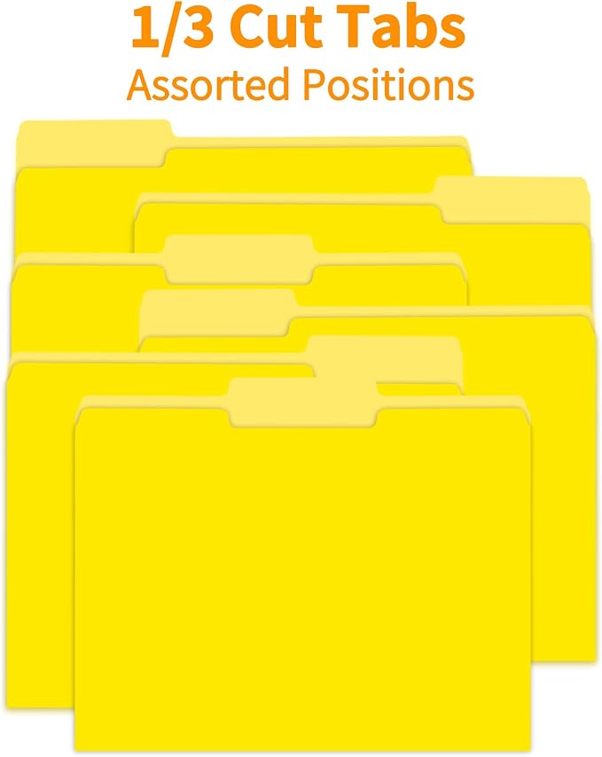 100 Packs Yellow File Folder, 1/3-Cut Tabs, Paper File Folders Letter Size - Image 3