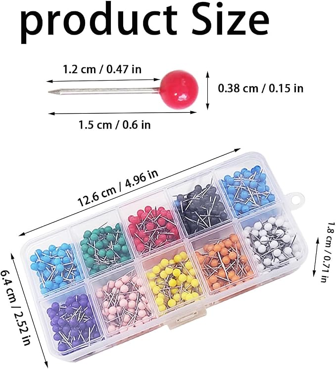 600 PCS Colored Push Pins Map Tacks, Colorful Round Push Pin, Map Tacks Marking - Image 3