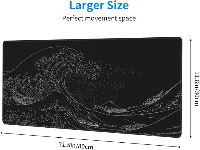 Japanese Sea Wave Large Mouse Pad, Anime Black Gaming, Extended Kanagawa Mat - Image 2