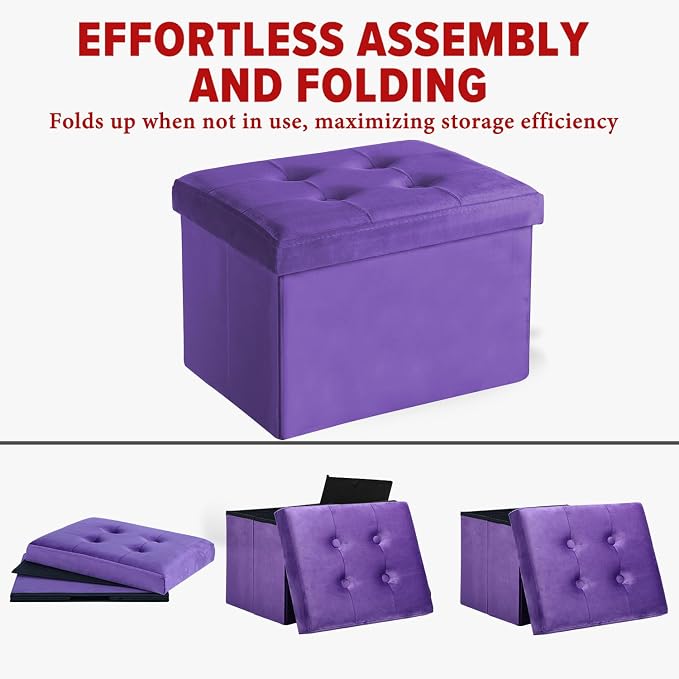 LINMAGCO Storage Ottoman Folding Foot Stool Velvet Foot Rest - Image 4