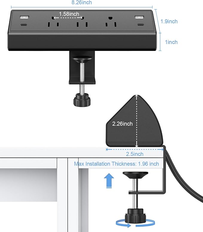 Jgstkcity Desk Clamp Power Strip, 40W Total Fast Charging Station, 2 PD 20W USB - Image 5