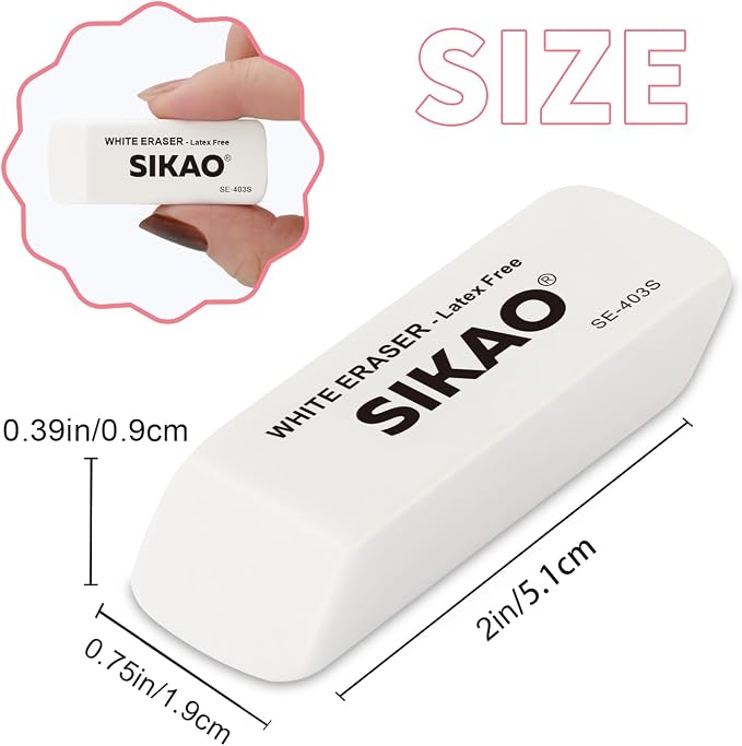 White Erasers, 6 Pack Pencil Erasers | Latex-Free & Smudge-Free Beveled Rubber - Image 2