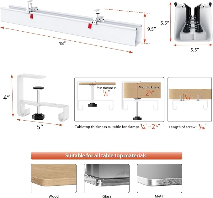 Univivi No Drill Under Desk Cable Management Tray, Clamp/Screw Mount Desk Cable - Image 4