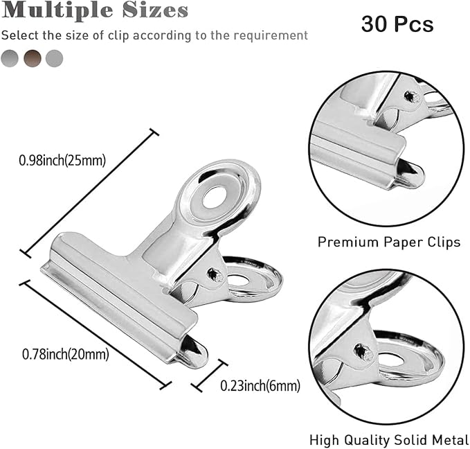 Bulldog Clips 0.86 Inch 30 PCS, Round Head Metal Bulldog Clips, 3 Colors - Image 2