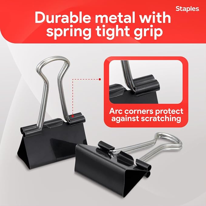 Staples Medium Binder Clips, 0.63" Capacity, 144 Clips/Pack - Image 4