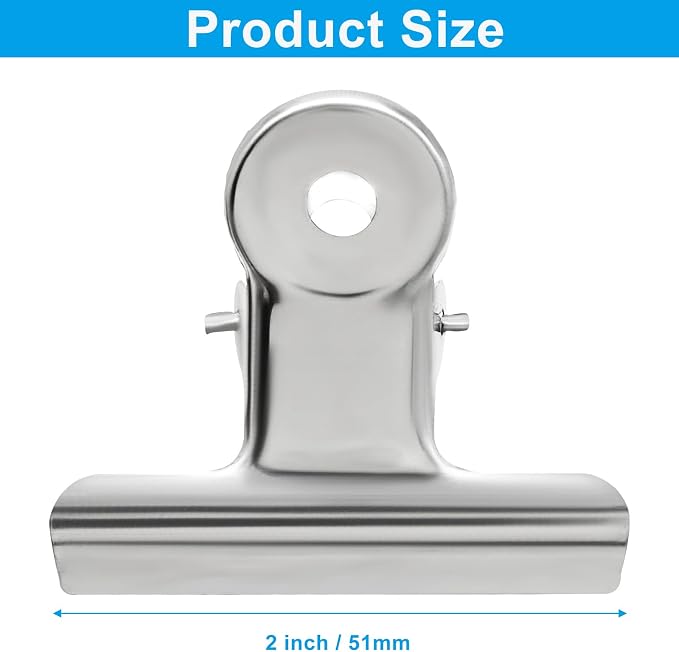 Bonsicoky 10 Pack Sliver Bulldog Clips, 2.6 inch / 65mm Mini Metal Hinge Clips - Image 3