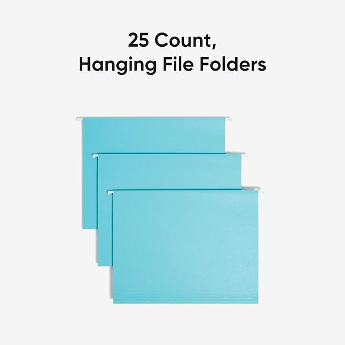 Smead Standard Hanging File Folders, Aqua Blue, 1/5-Cut Adjustable Tabs - Image 3