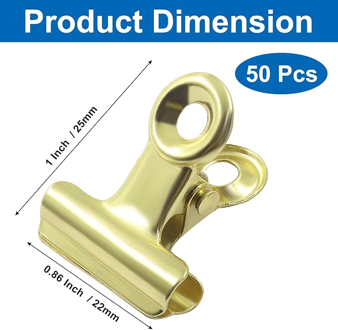 50 Pack Antique Gold Bulldog Clips - 22mm Small Metal Paper Clips Clamps - Image 3