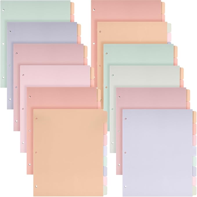 Honoson 12 Sets 8 Tab Dividers for 3 Ring Binders Plastic File 8.5 x 11 Inch by Honoson