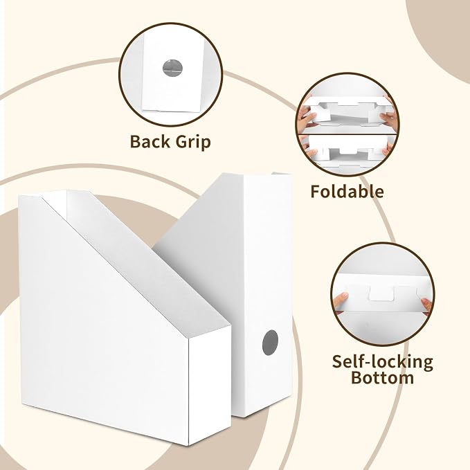 Rempry 12 Pack Magazine File Holders White, Foldable Cardboard Document - Image 3