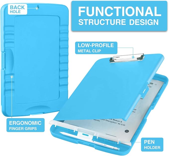 Sooez Clipboard with Storage, Clip Board 8.5 x 11 with Pen Holder, Plastic - Image 2