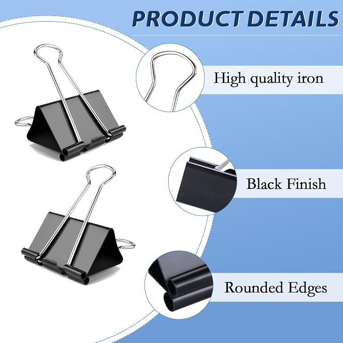 Medium Binder Clips, Medium Paper Clips, Office Clips, - Image 3