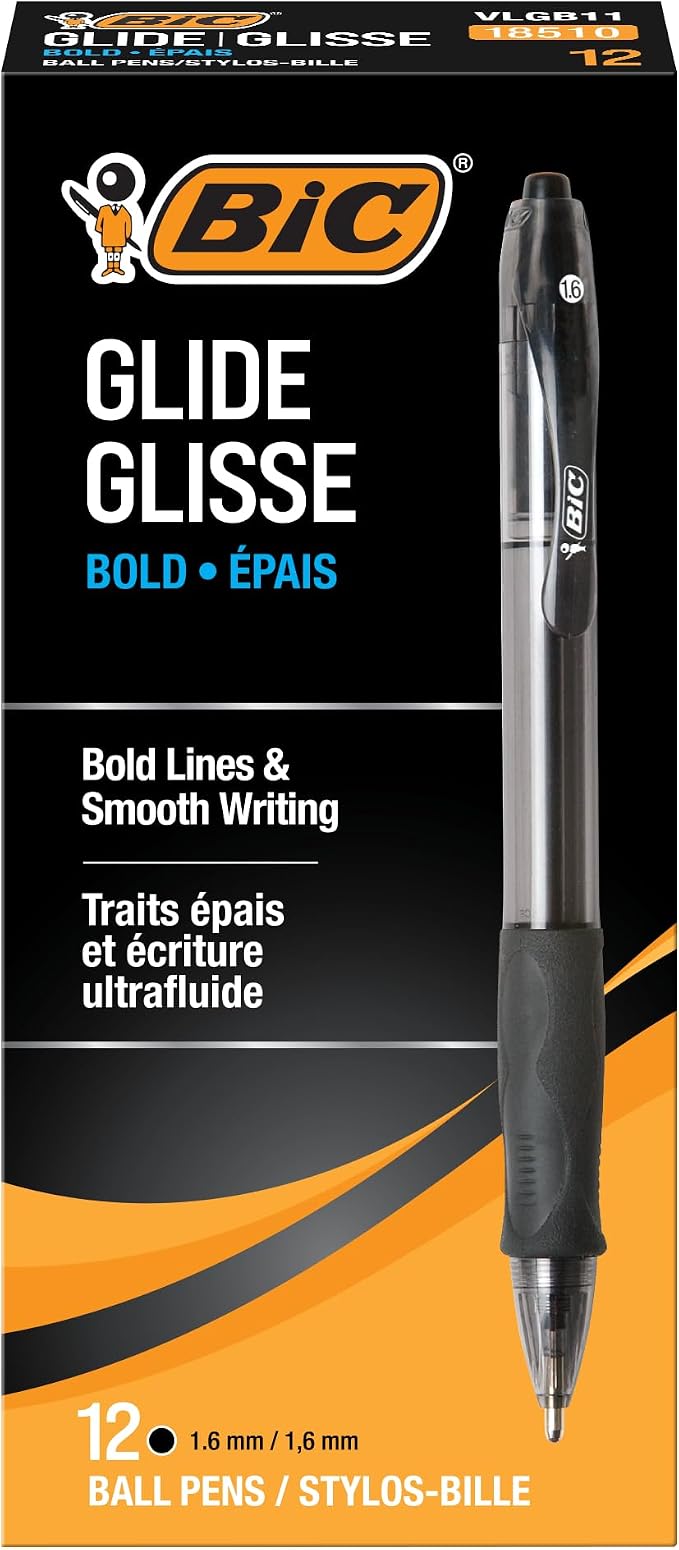 BIC Glide Bold Black Ballpoint Pens, Bold Point, School Supplies by BIC