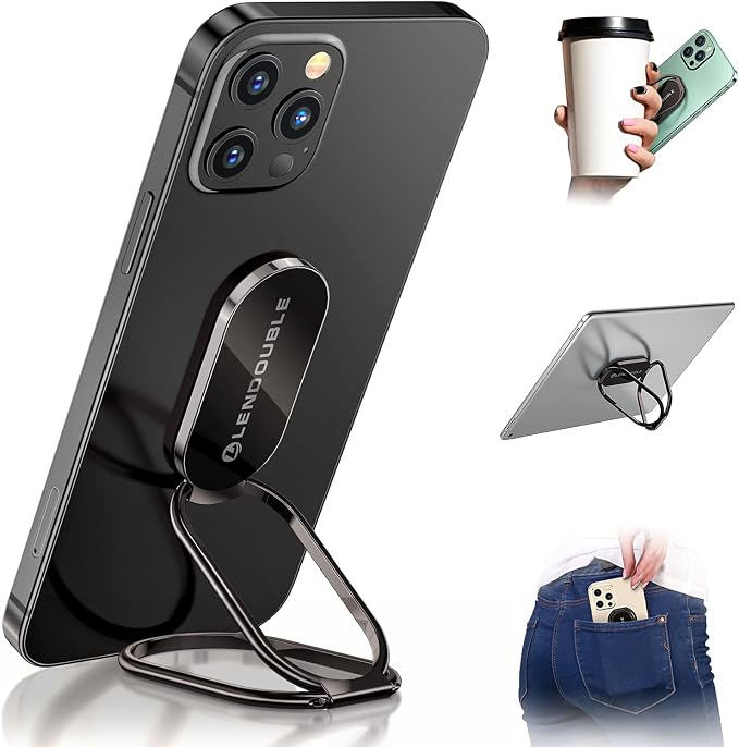 Phone Ring Holder Finger Kickstand, 360 Rotation Foldable Ultra-Thin Metal Cell by LENDOUBLE