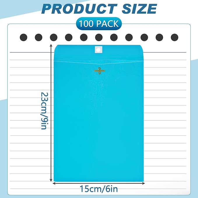 Geyee 100 Pcs Clasp Manilla Envelopes 6 x 9 Inch Gummed Colored Envelopes - Image 2